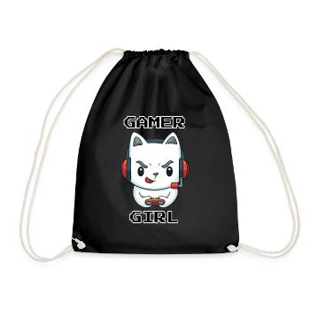 Kitty Gamer Girl - Drawstring Bag - black - Front
