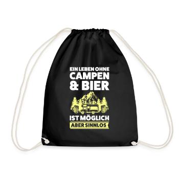 Campen Bier Camper Geschenk - Turnbeutel - Schwarz - Vorne