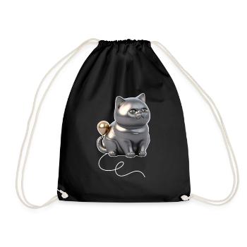 Katze Ballon - Silber - Turnbeutel - Schwarz - Vorne