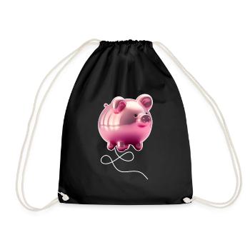 Pig Balloon - Pink - Drawstring Bag - black - Front