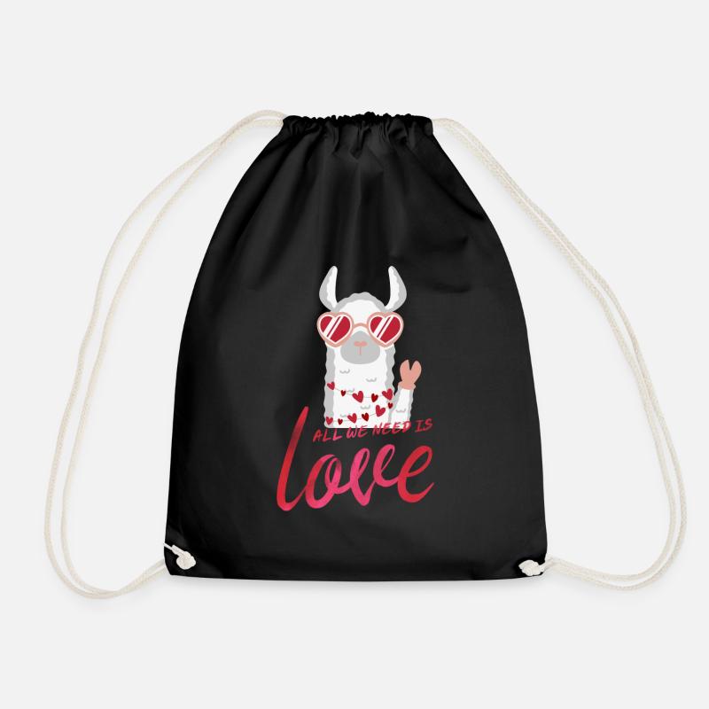 alpaca all we need is love - Drawstring Bag - black