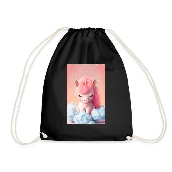 adorable sleeping baby unicorn on a cloud - Drawstring Bag - black - Front