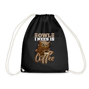 Owl I Need Coffee Monday Cute Owl Tired Office - Drawstring Bag - black - Front