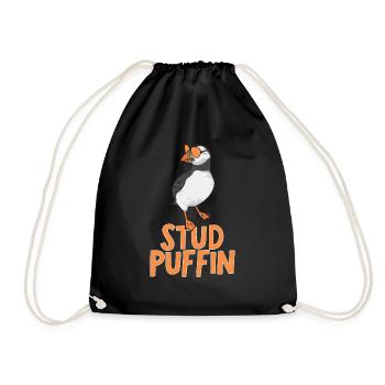 puffin puffin auke birds Lunde - Drawstring Bag - black - Front