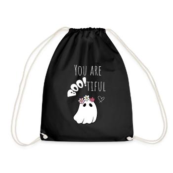 Halloween Ghost Kawaii "you are bootiful" white - Drawstring Bag - black - Front