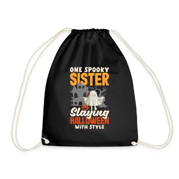 One Spooky Sister Retro Halloween Costume - Drawstring Bag - black - Front