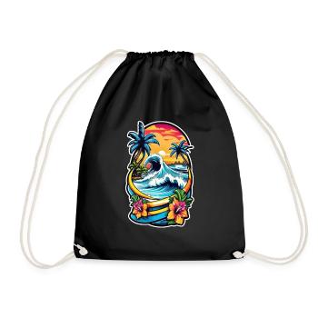 Surfing Beach Palm Tree Sunshine Holidays - Drawstring Bag - black - Front