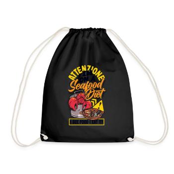 Attenzione Seafood Diet Funny Foodie Lover - Drawstring Bag - black - Front