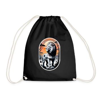 Lion, Lion Cub and Jungle - Drawstring Bag - black - Front