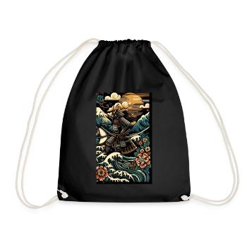 Japanese Samurai Warrior Mokuhaga - Drawstring Bag - black - Front
