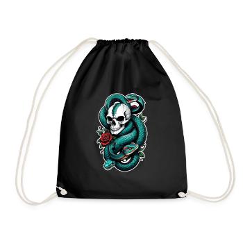 serpent squelette et tatouage - Sac de sport léger - noir - Devant