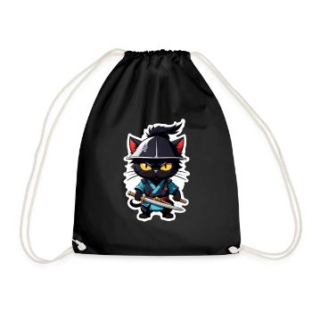 Ninja Cat - Samurai Kitten - Drawstring Bag - black - Front