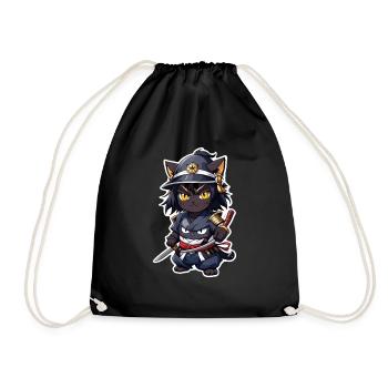 Ninja Cat - Samurai Kitten - Drawstring Bag - black - Front