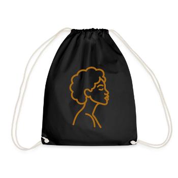 Afro Woman Line Art – Minimalist One-Line - Drawstring Bag - black - Front