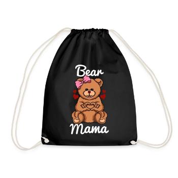 Bär Mama Finger Herz Bär Schleife - Turnbeutel - Schwarz - Vorne