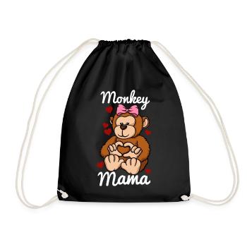 Monkey Mama Finger Heart Monkey Ribbon - Drawstring Bag - black - Front