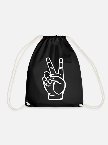 Peace Symbol - Victory Zeichen - Turnbeutel - Schwarz