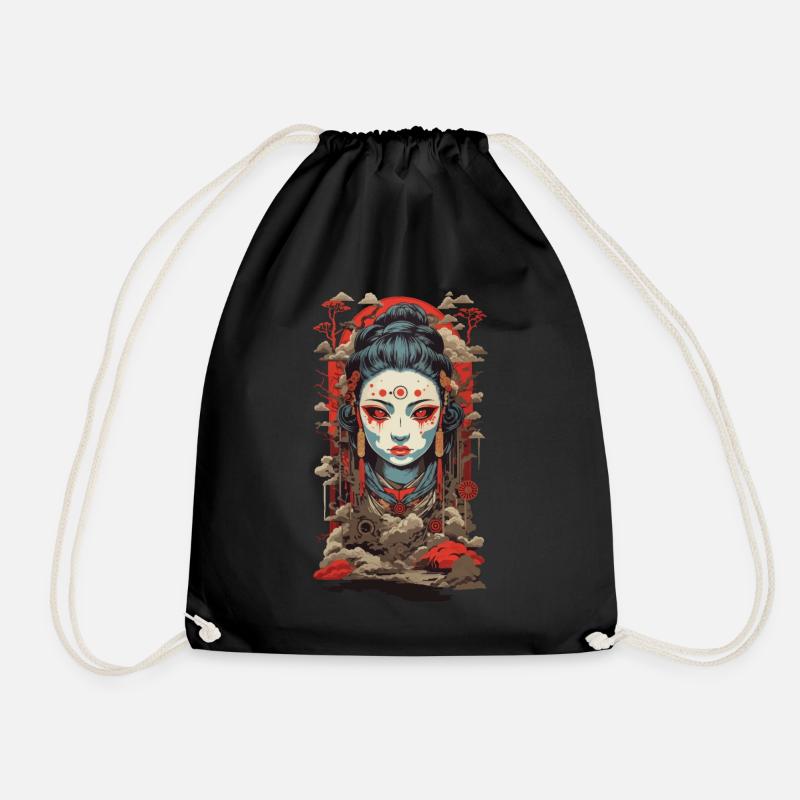 Retro Oni Ästhetik Japan Grusel Kunst Design - Turnbeutel - Schwarz
