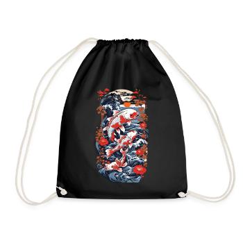 Koi Karpfen mit Wasserblumen Ukiyo-E Kunststil - Turnbeutel - Schwarz - Vorne