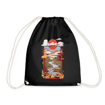Ukiyo-E Sushi Landschaft Japan Retro Streetwear - Turnbeutel - Schwarz - Vorne