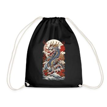 Japanischer Vintage Drachen Ukiyo-E Streetwear - Turnbeutel - Schwarz - Vorne