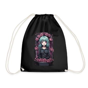 Victorian gothic anime egirl with roses - Drawstring Bag - black - Front