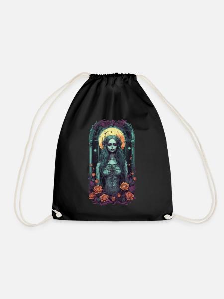 Occult Vintage Goth Girl Dark Aesthetic - Drawstring Bag - black