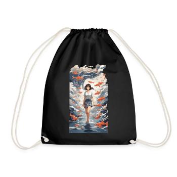 Anime Vaporwave Tokyo Océan Poisson Mer Design - Sac de sport léger - noir - Devant