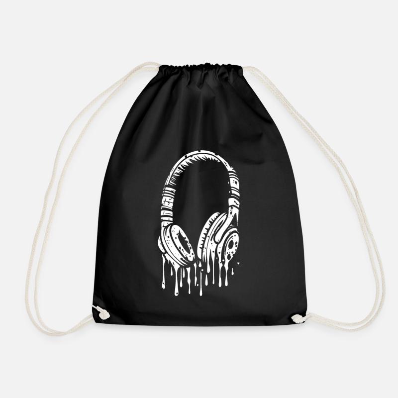 Comic Headphones with Drops - Drawstring Bag - black