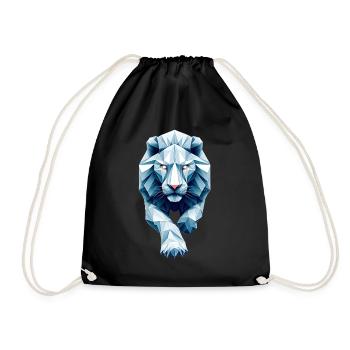 Blue White Lion Face Origami Geometric 3D - Drawstring Bag - black - Front