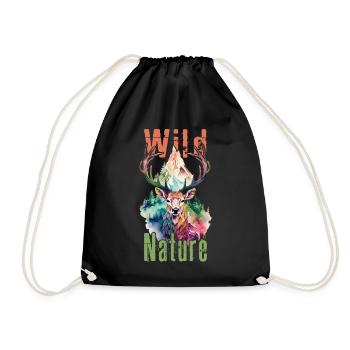 Deer Antlers Animal Forest Wilderness Mountains Wild Nature - Drawstring Bag - black - Front