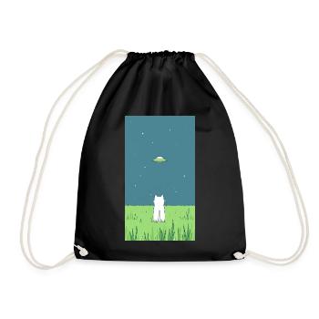 Katze und Ufo - Turnbeutel - Schwarz - Vorne