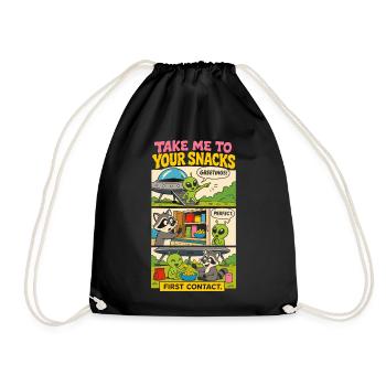 Alien first contact with snacks - Drawstring Bag - black - Front