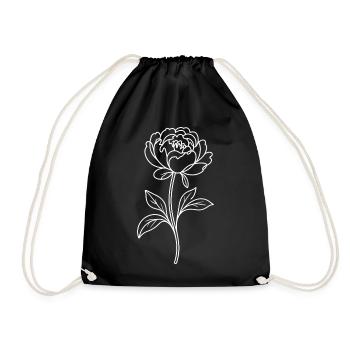Peony Line Drawing - Drawstring Bag - black - Front