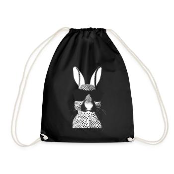 Fashionable Fashion Black and White Rabbit With Glasses - Drawstring Bag - black - Front