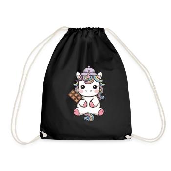 Süßes Kawaii Einhorn mit Schokolade - Turnbeutel - Schwarz - Vorne