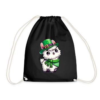 St. Patrick's Day Llama Cartoon - Drawstring Bag - black - Front