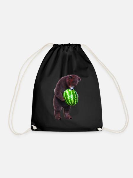 Bär mit Wassermelone - Turnbeutel - Schwarz