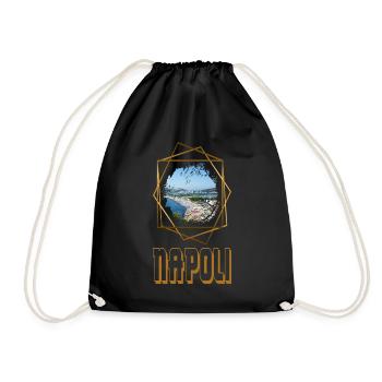 Naples Italy City Skyline Home Love Gold - Drawstring Bag - black - Front