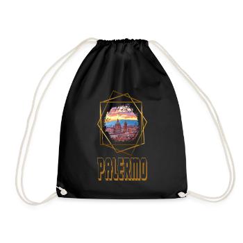 Palermo Italy City Skyline Holiday Love Gold - Drawstring Bag - black - Front