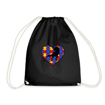 AUTISM AWARENESS DINO autism gift autistic - Drawstring Bag - black - Front