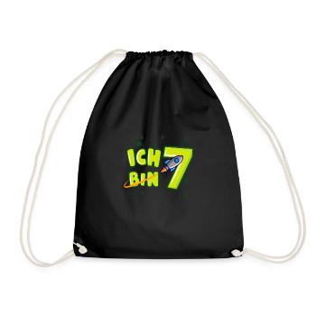 ICH BIN 7 Weltraum Kindergeburtstag 7 Jahre - Turnbeutel - Schwarz - Vorne