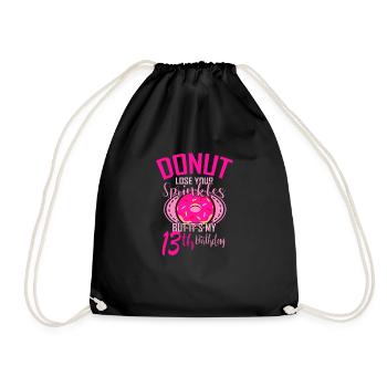 DONUT BIRTHDAY 13 Birthday Girl Donut - Drawstring Bag - black - Front