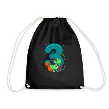 THREE REX 3 years DINO birthday dinosaur - Drawstring Bag - black - Front