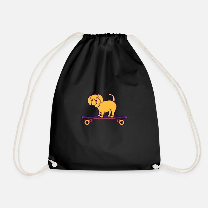 Skateboard Dog On Longboard - Drawstring Bag - black