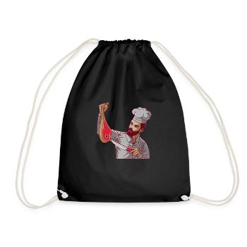 Turkish Restaurant Chef With T-Bone Steak And - Drawstring Bag - black - Front