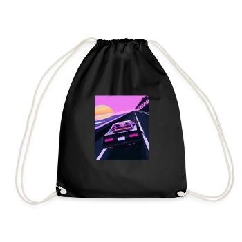 Vaporwave Aesthetic Sports Car Coucher de soleil - Sac de sport léger - noir - Devant