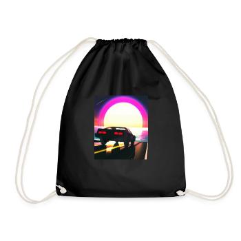 Synthwave Outrun Sports Car Beach Coucher de soleil - Sac de sport léger - noir - Devant