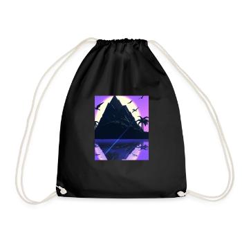 Vaporwave Aesthetic Insel Palmen Berge - Turnbeutel - Schwarz - Vorne