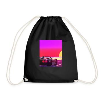Synthwave Outrun Sports Car Coucher de soleil - Sac de sport léger - noir - Devant
